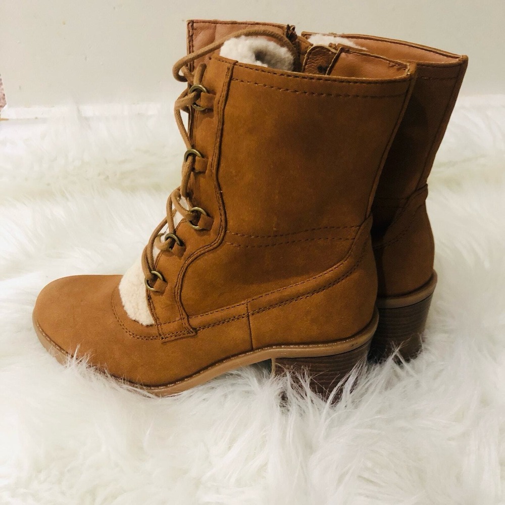Baretraps Hadlee Womens Cognac Faux Shearling Lace Up Ankle Boots Size 6.5 NEW - Picture 3 of 10